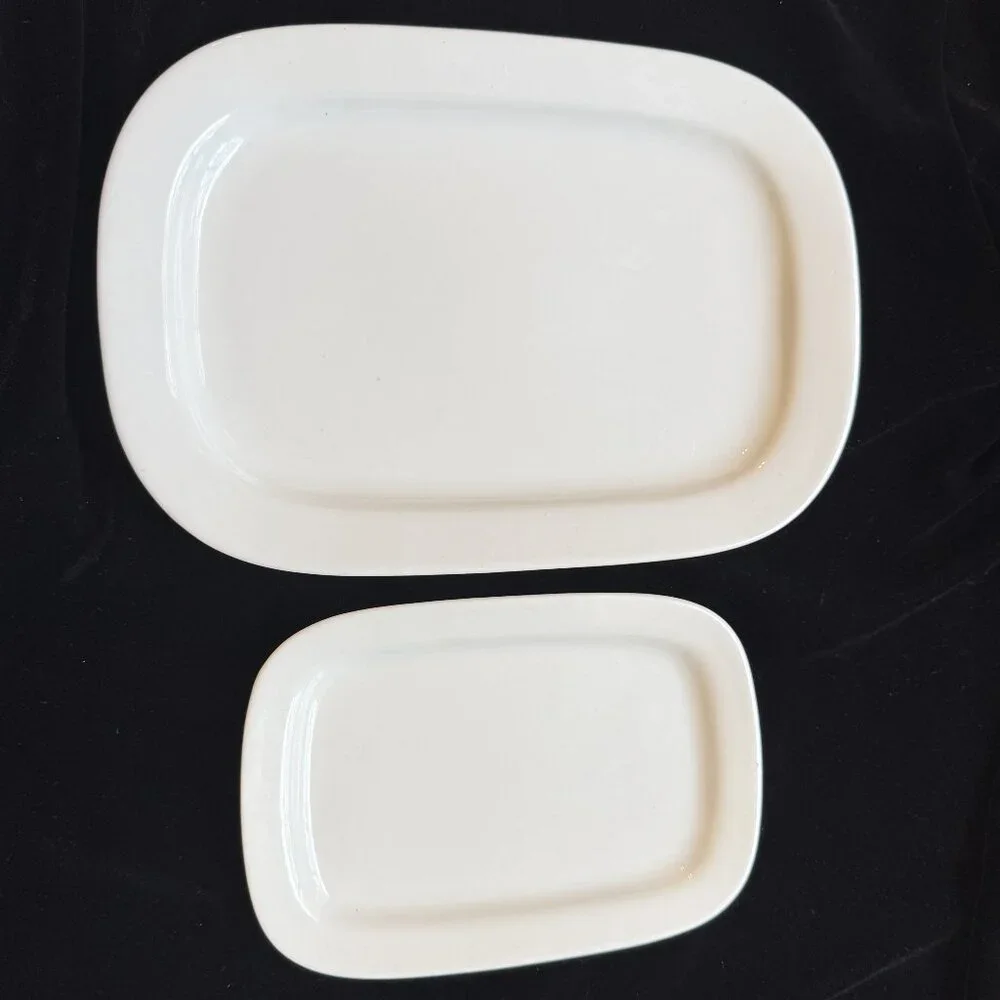 White Crate & Barrel set of 2 Rectangle Serving Dishes Stoneware 13